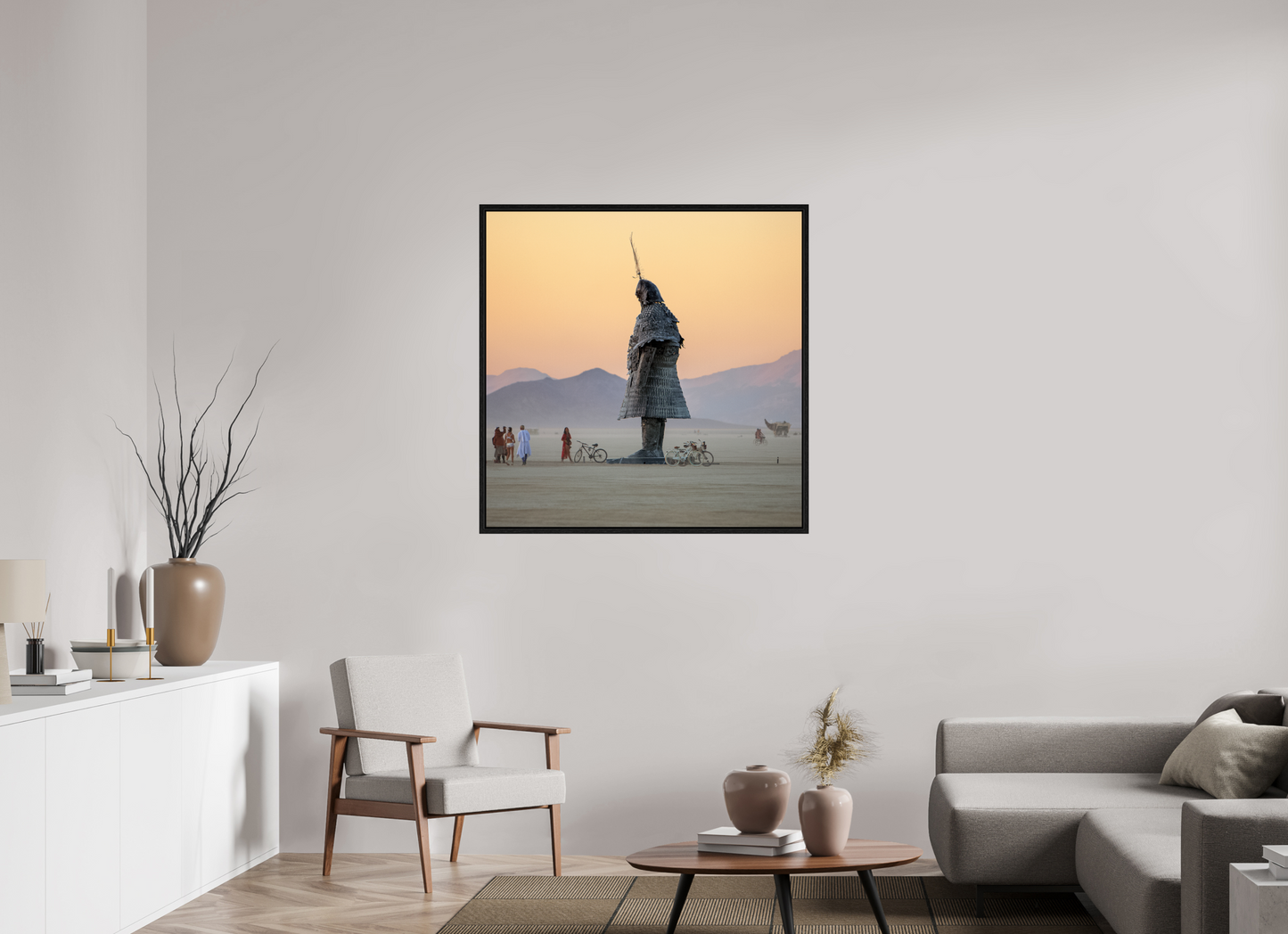 40 x 40″, Floater Frame Burning Man - The Samurai with Admirer