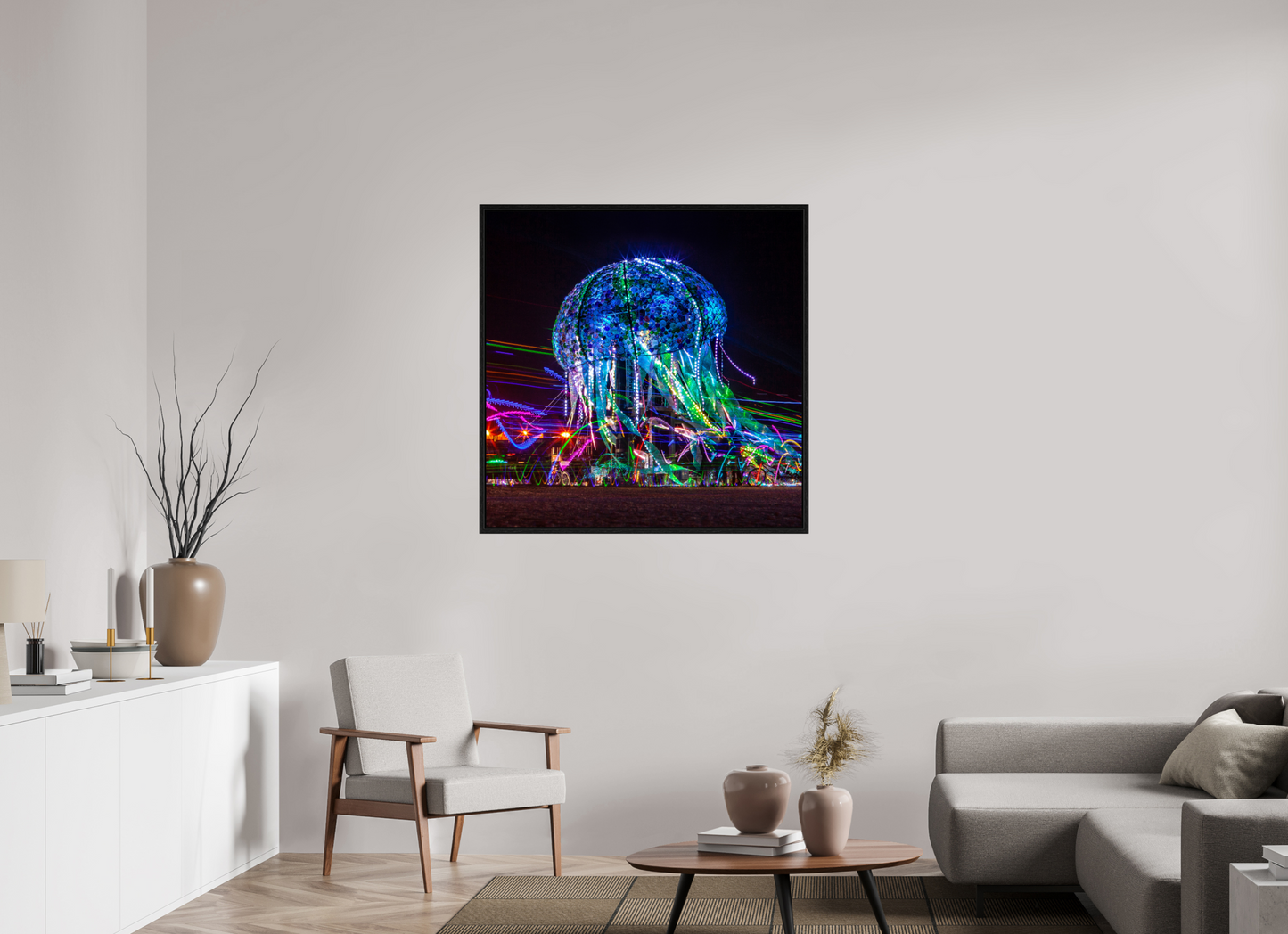 40 x 40″, Floater Frame Burning Man - Glass Jellyfish