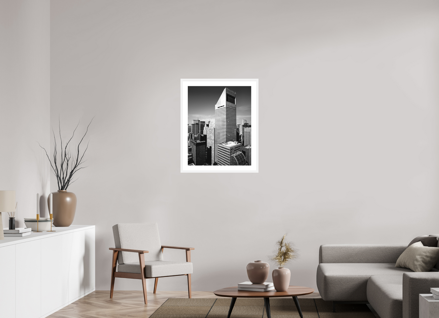 24 x 30″, Solid 0.8" White Wood Frame With 2" Natural White Passe-Partout with Museum Glass Citigroup Tower