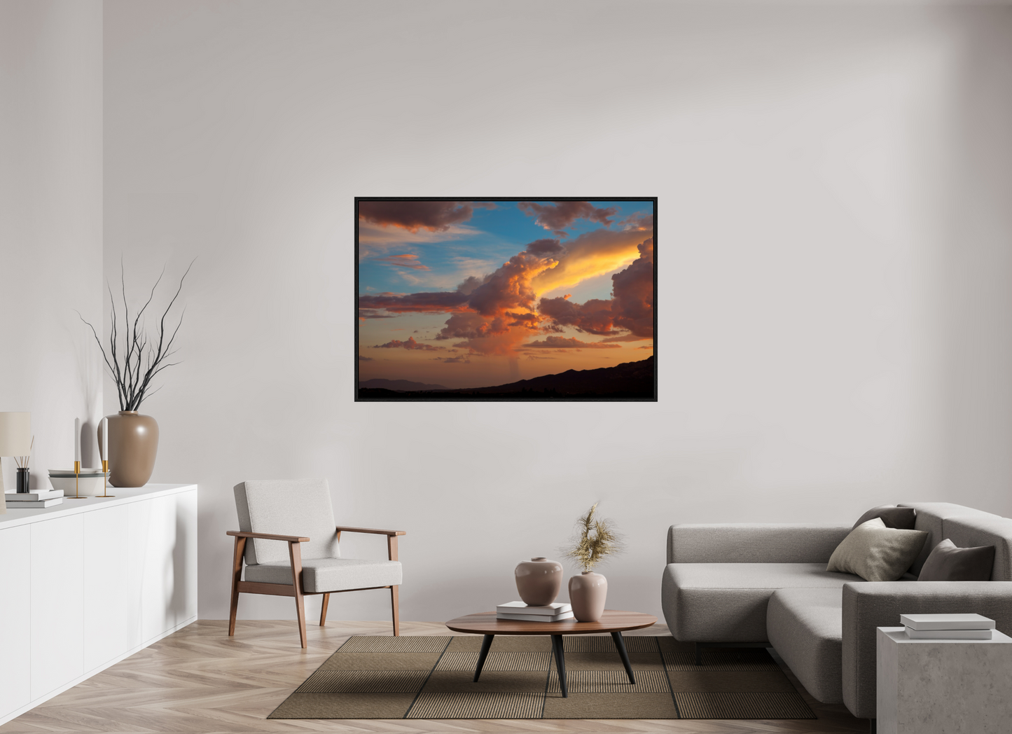 60 x 40″, Floater Frame Sunset Clouds and Mountains