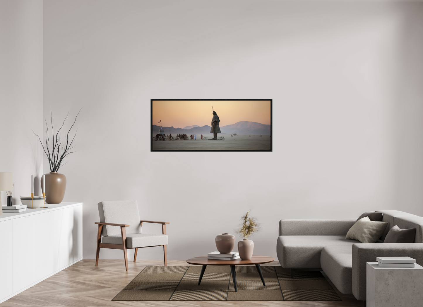 57.6 x 24″, Floater Frame Burning Man - The Samurai with Admirer