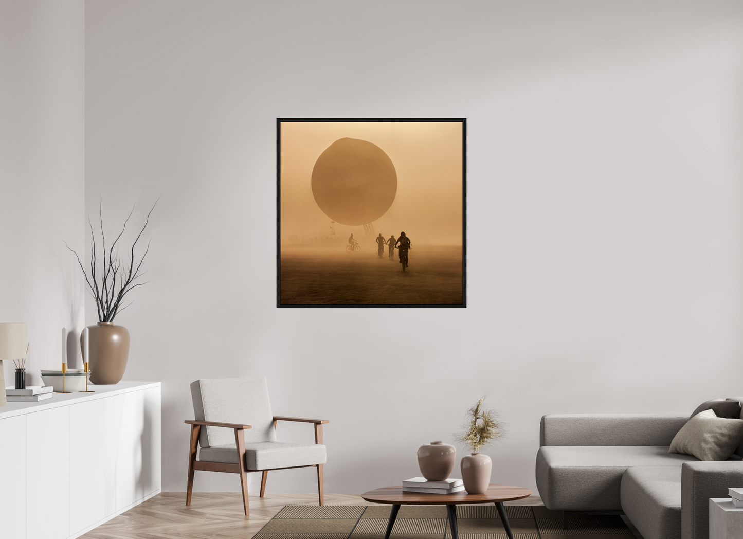 40 x 40″, Floater Frame Burning Man - Weather Balloon and Bikers