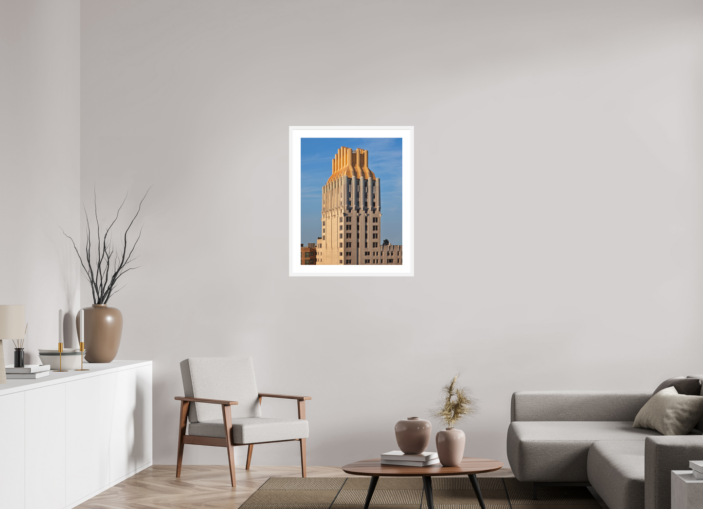 24 x 30″, Solid 0.8" White Wood Frame With 2" Natural White Passe-Partout with Museum Glass Barbizon Plaza Hotel