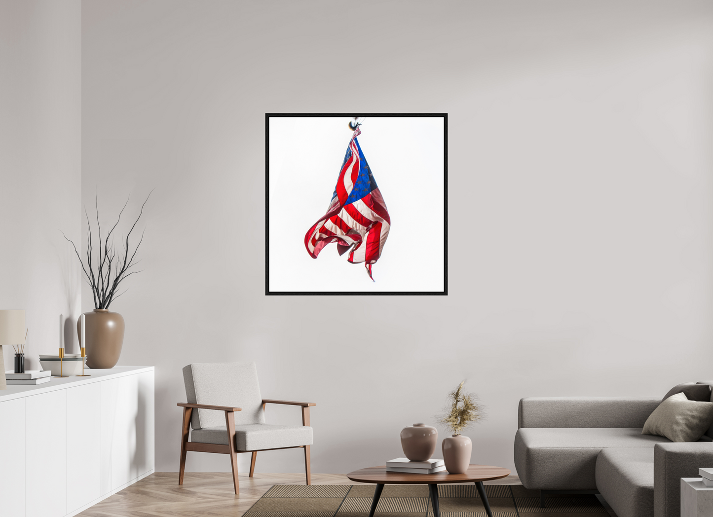 40 x 40″, Floater Frame Crumpled USA Flag