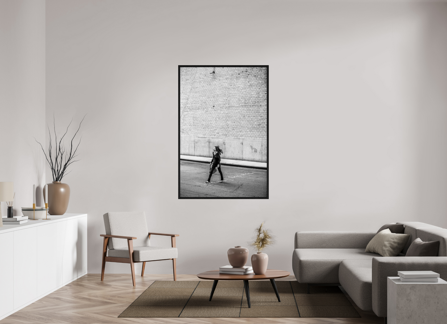 40 x 60″, Floater Frame Woman Walking Across the Street