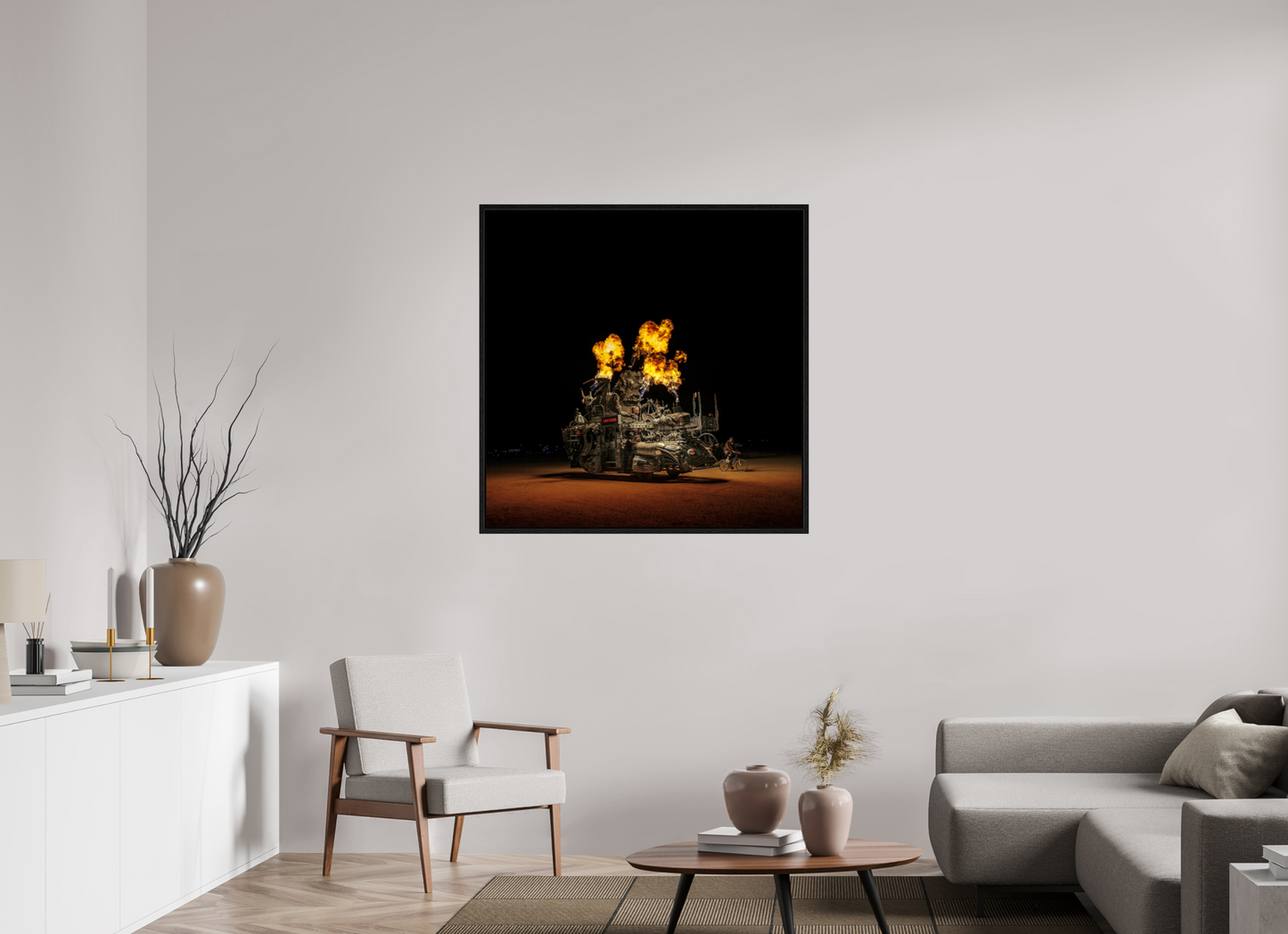 40 x 40″, Floater Frame Burning Man - Art Car Rabid Transit