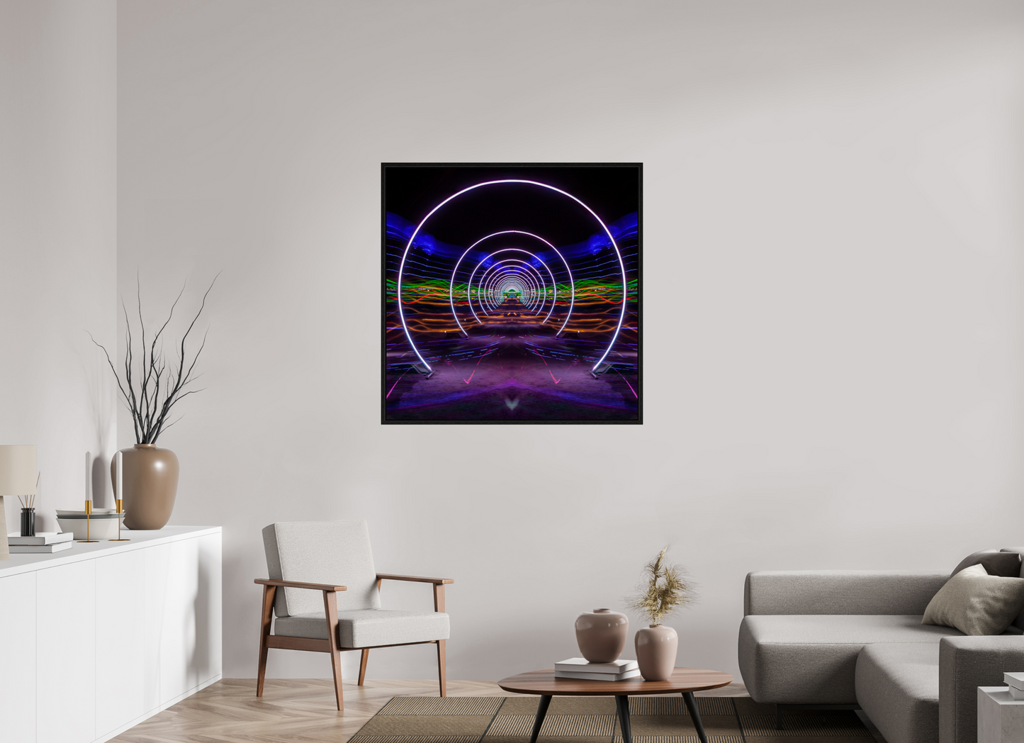40 x 40″, Floater Frame Burning Man - Concentric Circles of Light