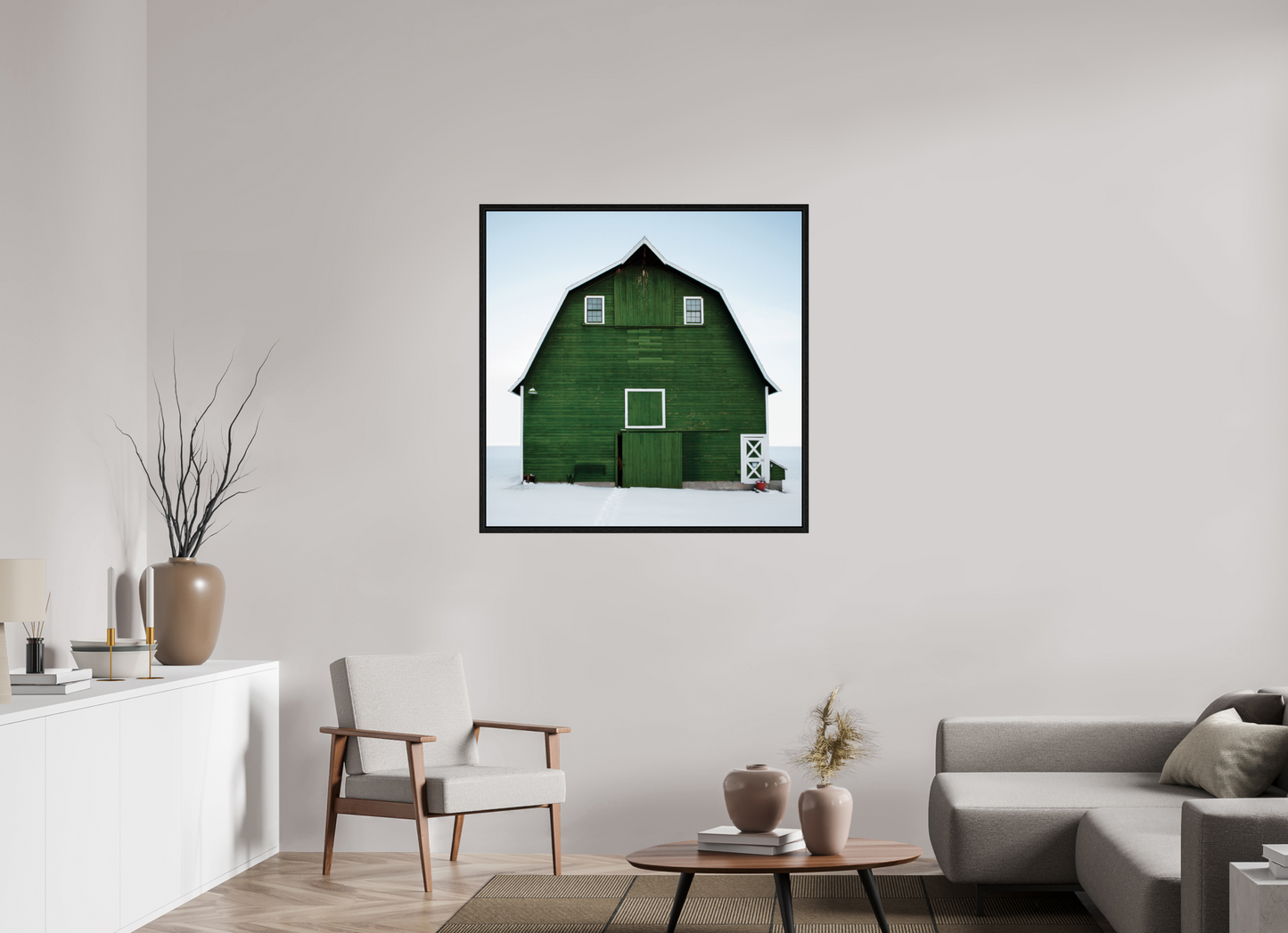 40 x 40″, Floater Frame Green Barn