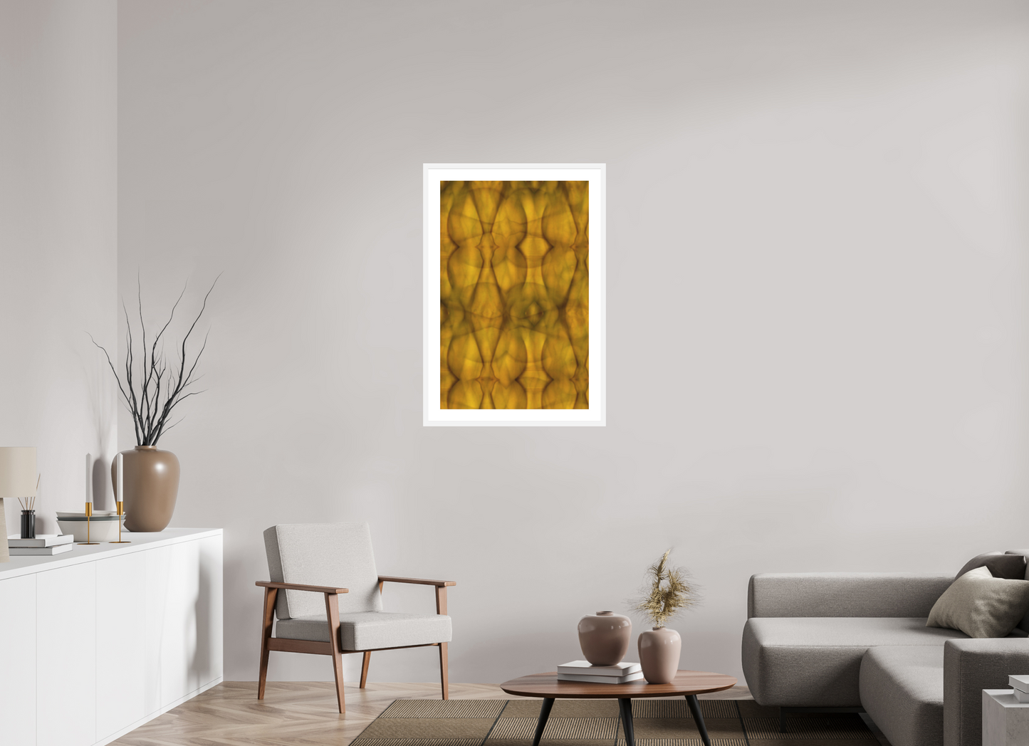 24 x 36.7″, Solid 0.8" White Wood Frame With 2" Natural White Passe-Partout with Museum Glass Abstract No. 73