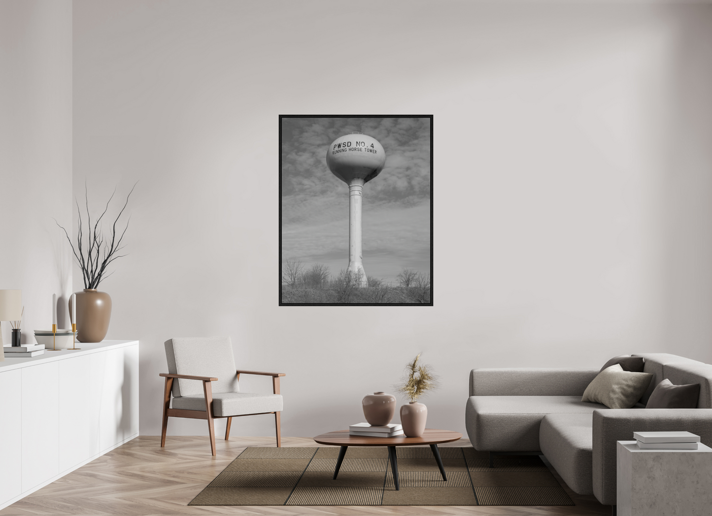 43 x 53.7″, Floater Frame Running Horse Water Tower