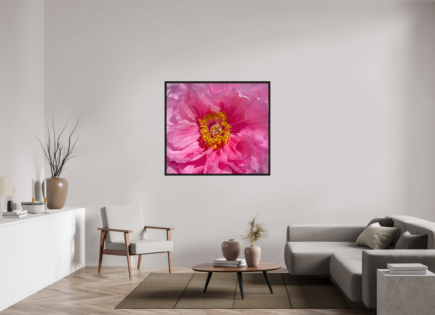 48.3 x 43″, Floater Frame Pink Flower