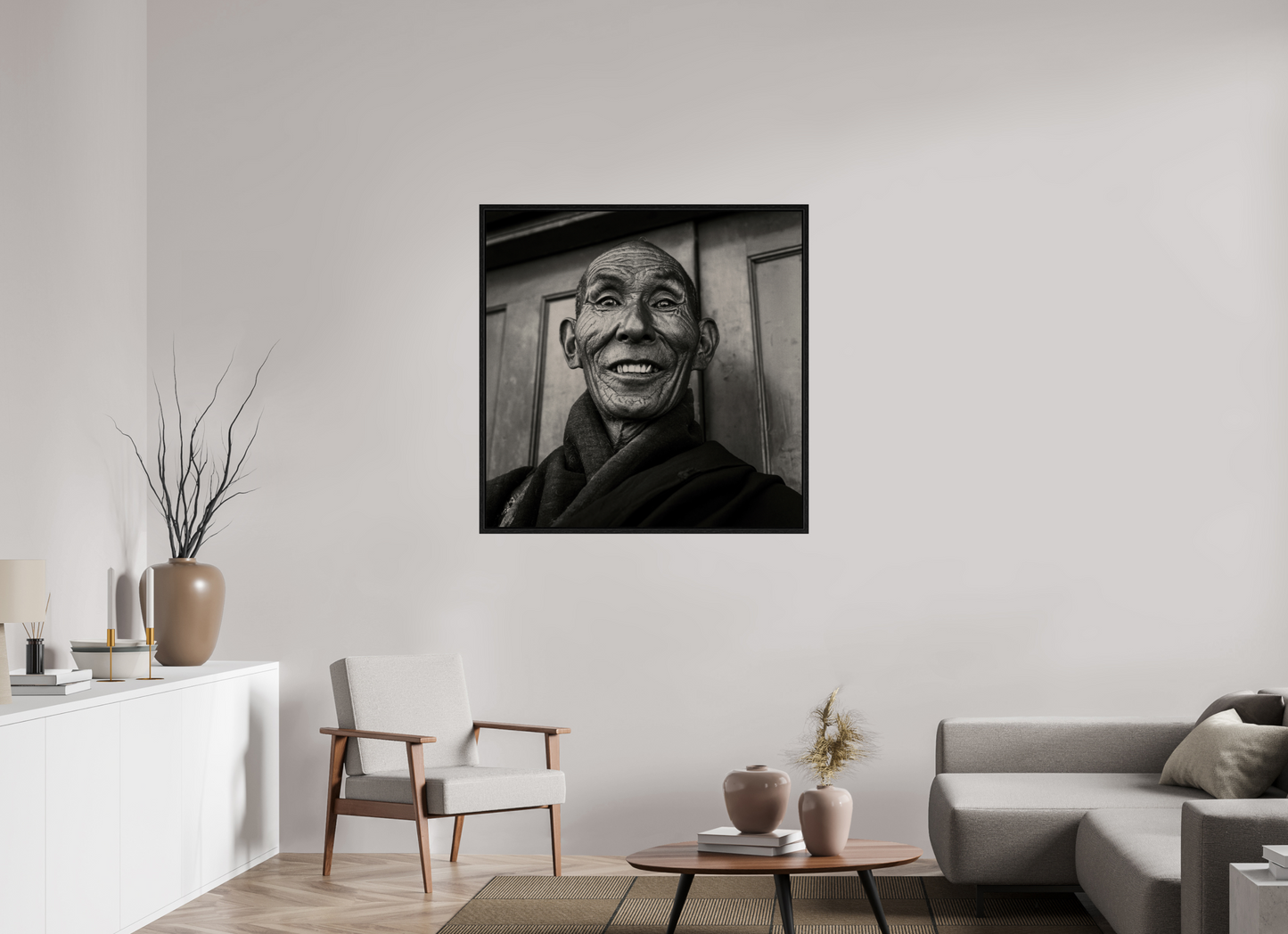 40 x 40″, Floater Frame Reincarnated Tibetan Monk