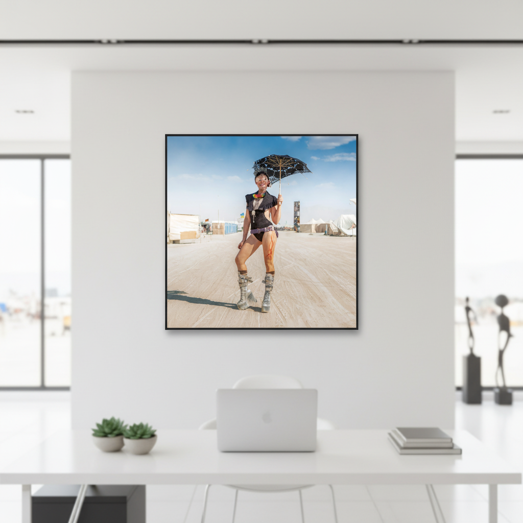 Attendee with Parasol Room Mockup