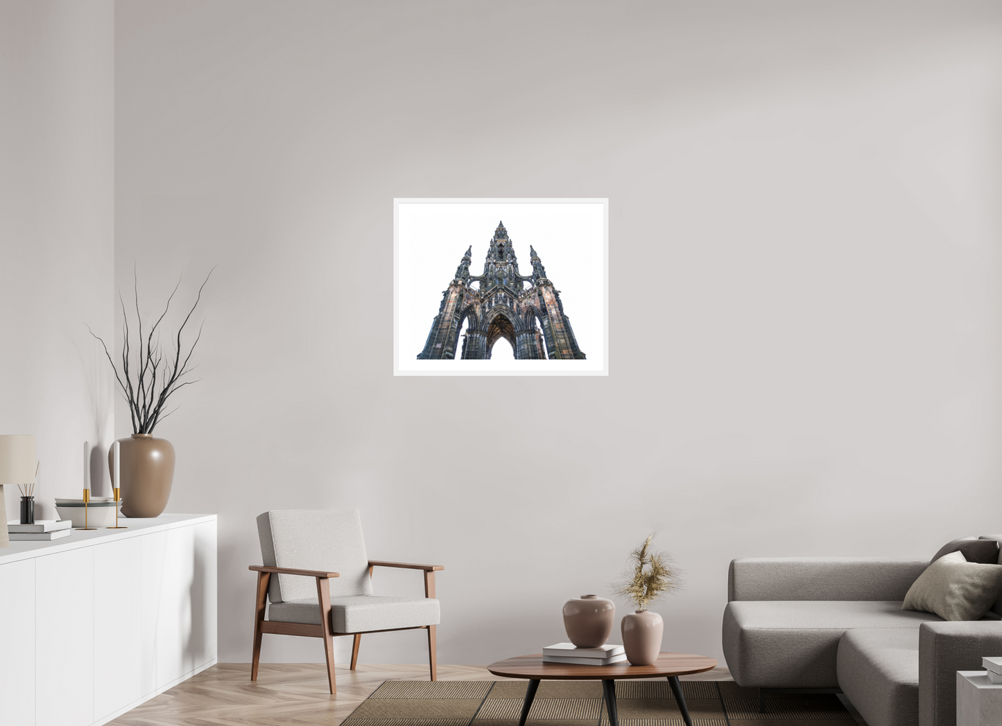 30 x 24″, Solid 0.8" White Wood Frame With 2" Natural White Passe-Partout with Museum Glass The Scott Monument
