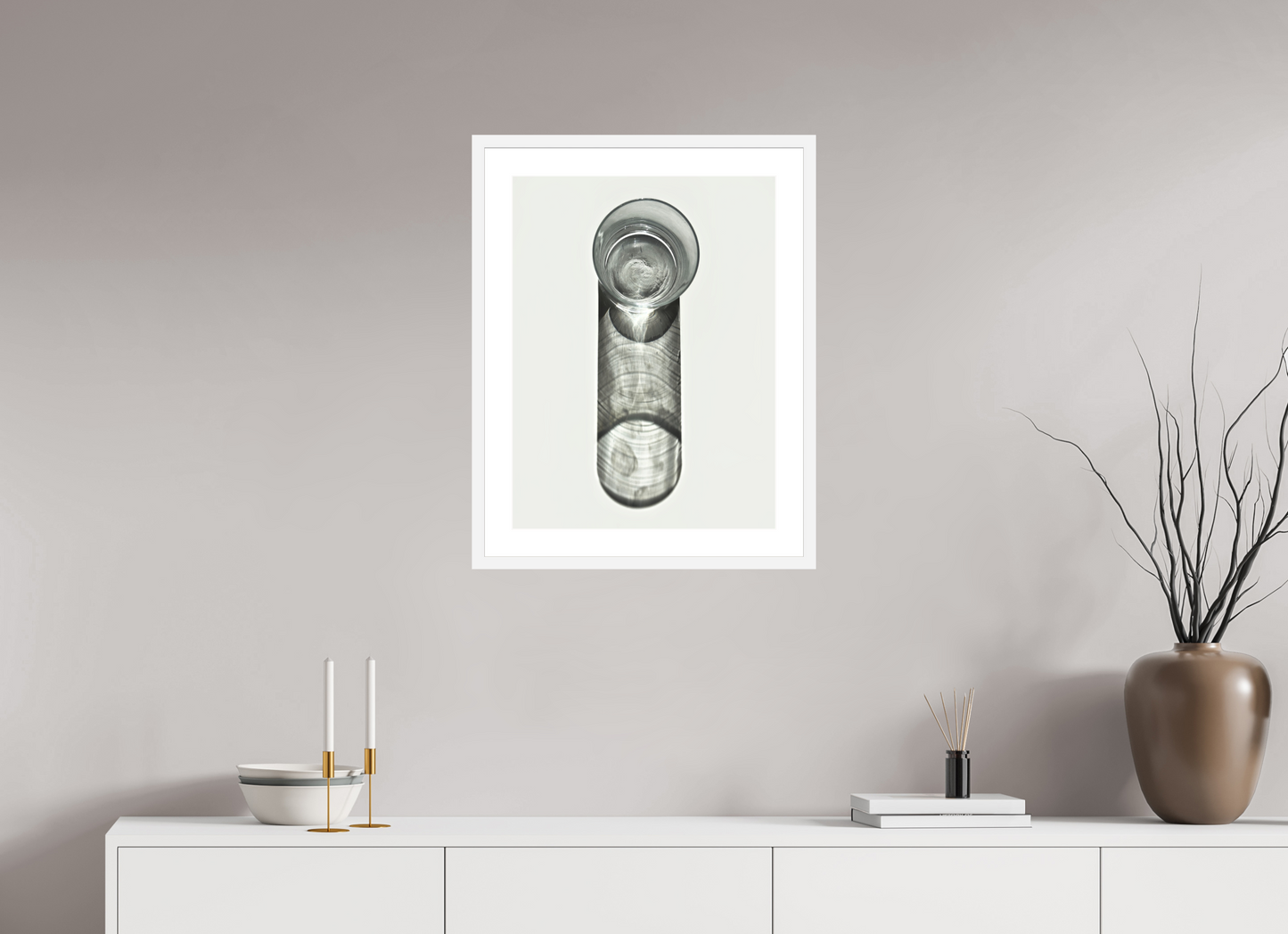 18 x 24″, Solid 0.8" White Wood Frame With 2" Natural White Passe-Partout with Museum Glass Water Glass with Shadow