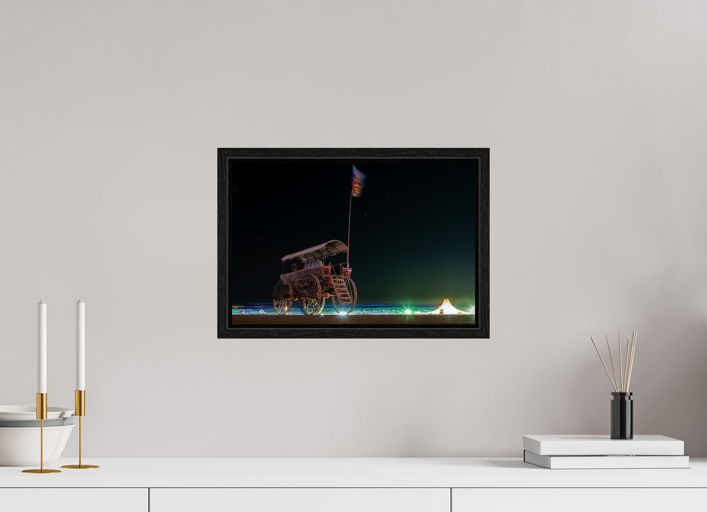 15 x 10″, Floater Frame Burning Man - Art Car with Flag