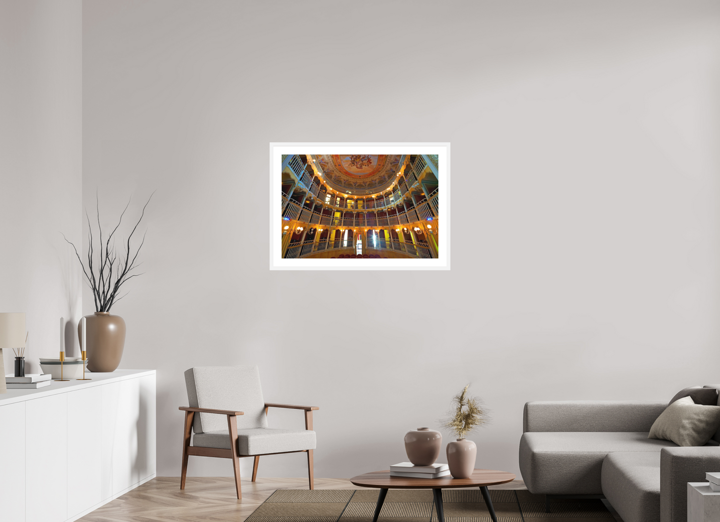 36 x 24″, Solid 0.8" White Wood Frame With 2" Natural White Passe-Partout with Museum Glass Palazzo Dei Consoli Theatre France