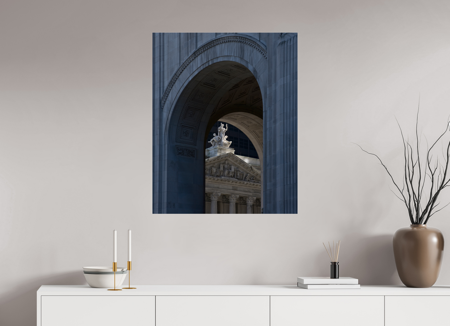 28 x 35″, Frameless Acrylic Glass Arches with Sculptures