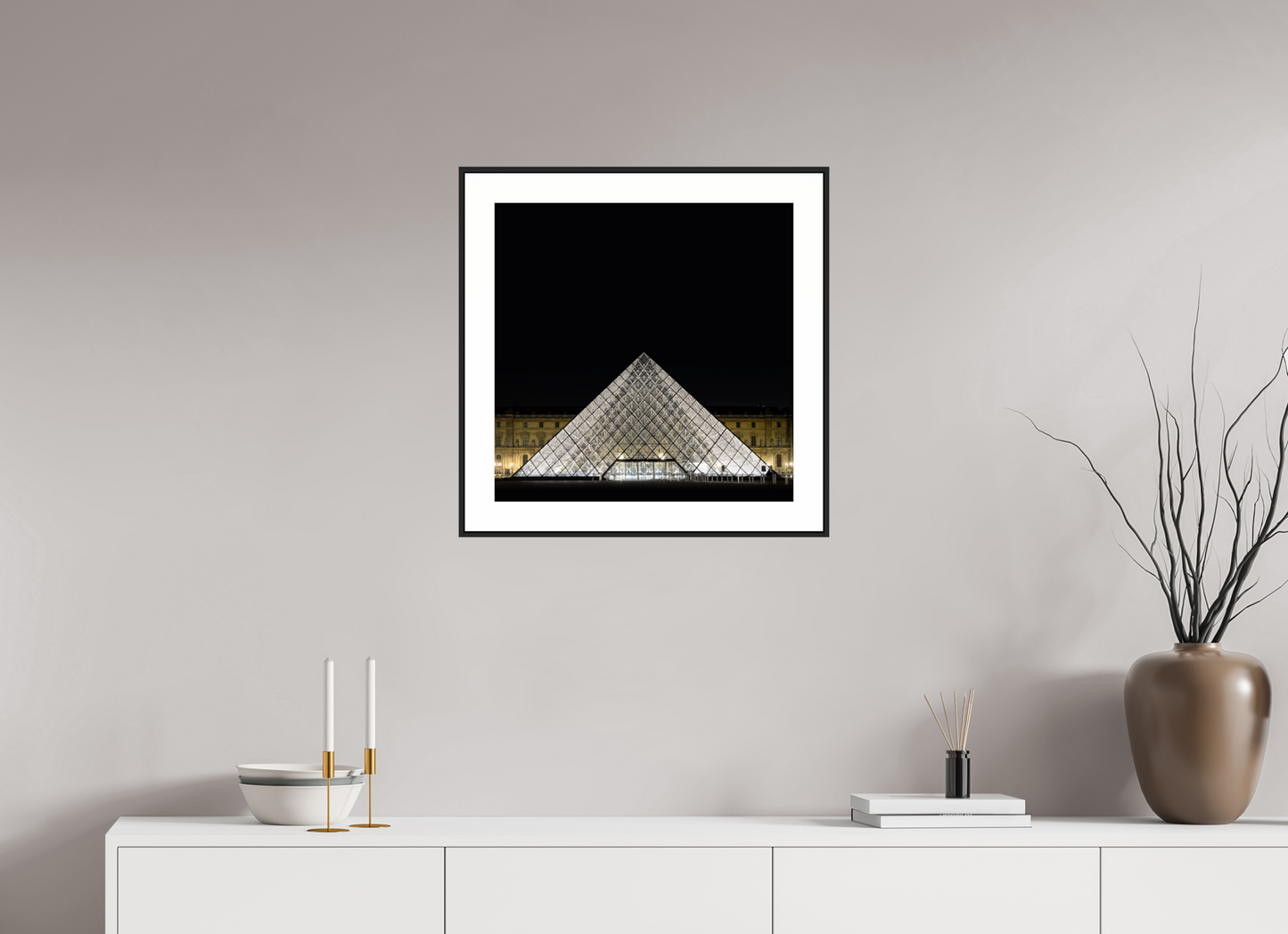 20 x 20″, Black Matte Frame The Louvre Pyramid