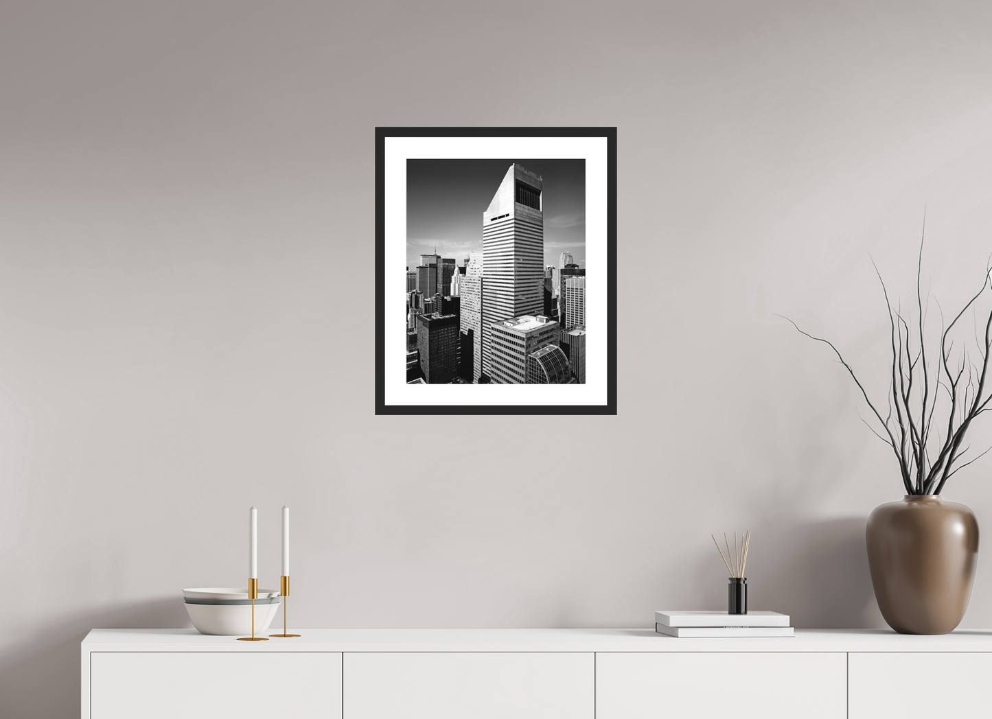 16 x 20″, Solid 0.8" Black Wood Frame With 2" Natural White Passe-Partout with Museum Glass Citigroup Tower