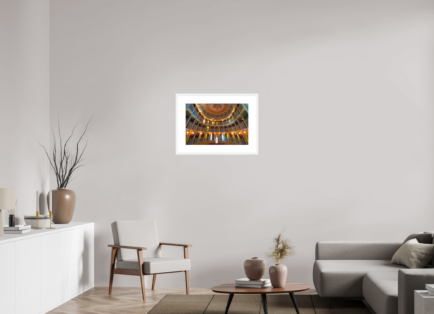 24 x 16″, Solid 0.8" White Wood Frame With 3" Natural White Passe-Partout with Museum Glass Palazzo Dei Consoli Theatre France