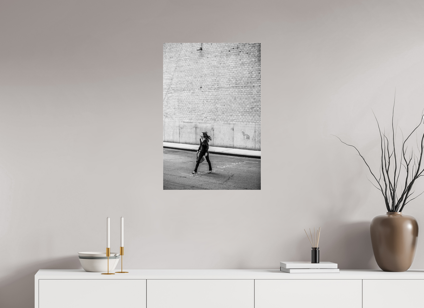 20 x 30″, Frameless Acrylic Glass Woman Walking Across the Street