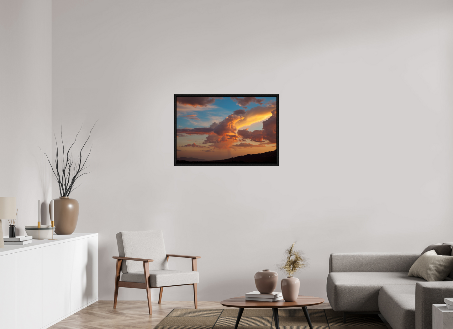 36 x 24″, Floater Frame Sunset Clouds and Mountains