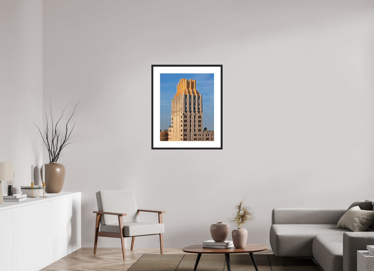 24 x 30″, Solid 0.8" Black Wood Frame With 3" Natural White Passe-Partout with Museum Glass Barbizon Plaza Hotel