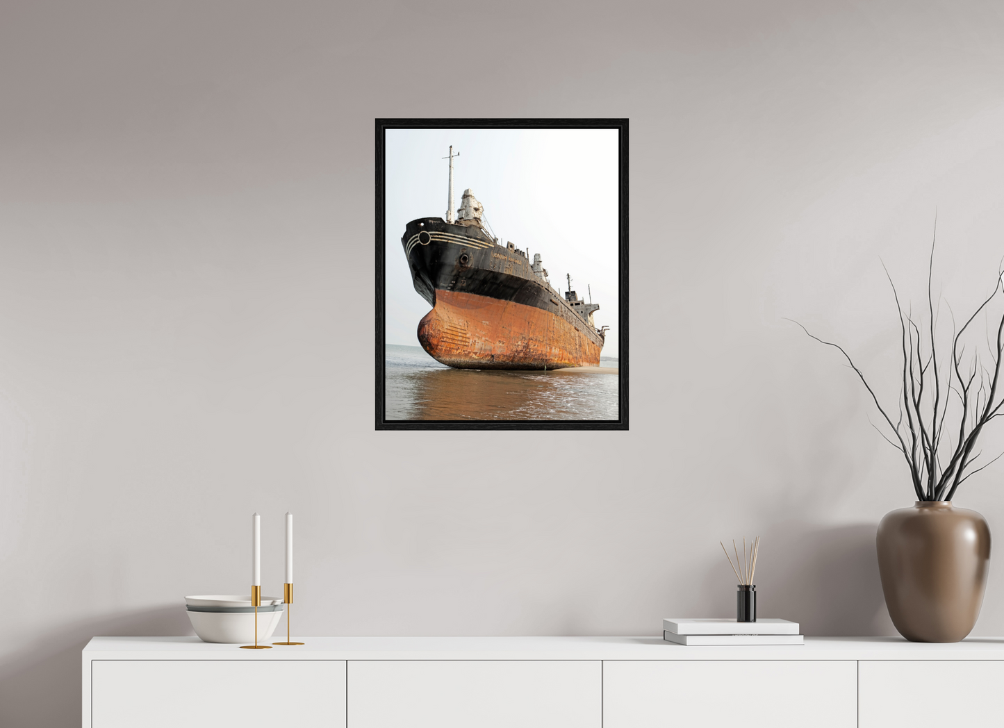 20 x 25″, Floater Frame Beached Ship Angola