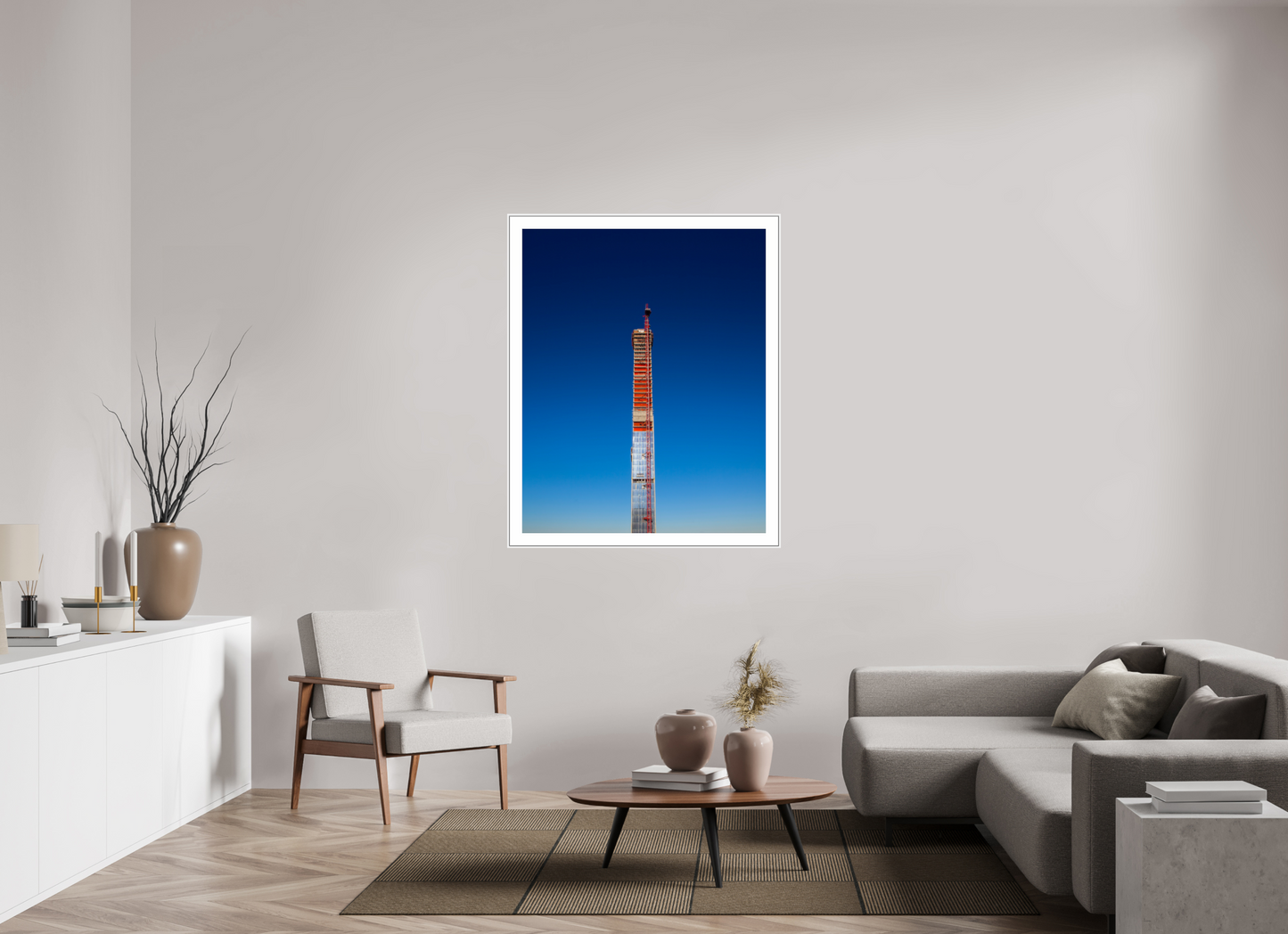 39 x 48.7″, White Matte Frame Steinway Tower Under Construction