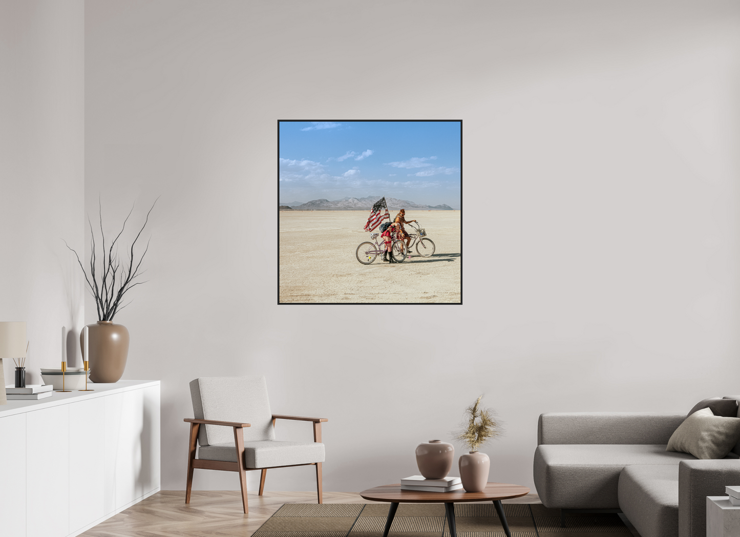 Burning Man - Two with Bikes and USA Flag