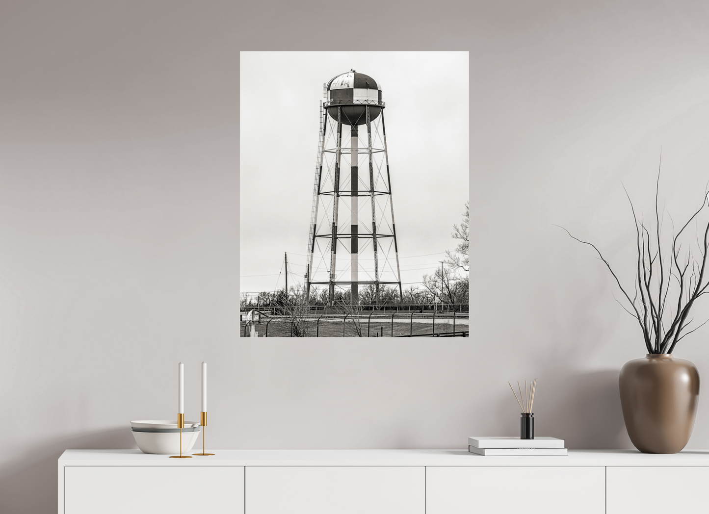 28 x 35″, Frameless Acrylic Glass Checkered Water Tower