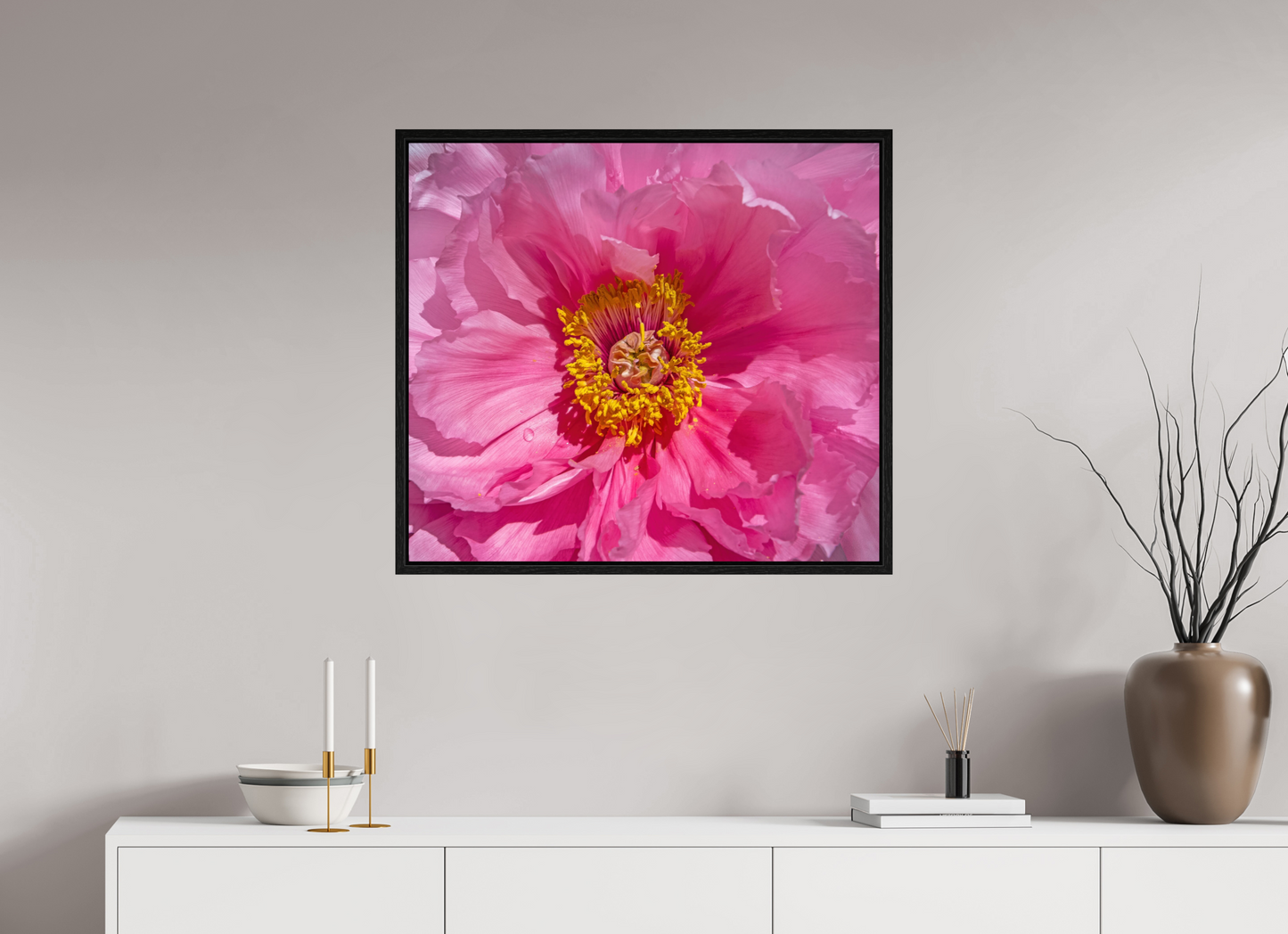 31.5 x 28″, Floater Frame Pink Flower