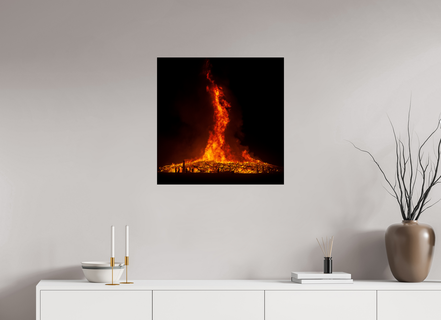 25 x 25″, Frameless Acrylic Glass Burning Man - Temple Burn 2