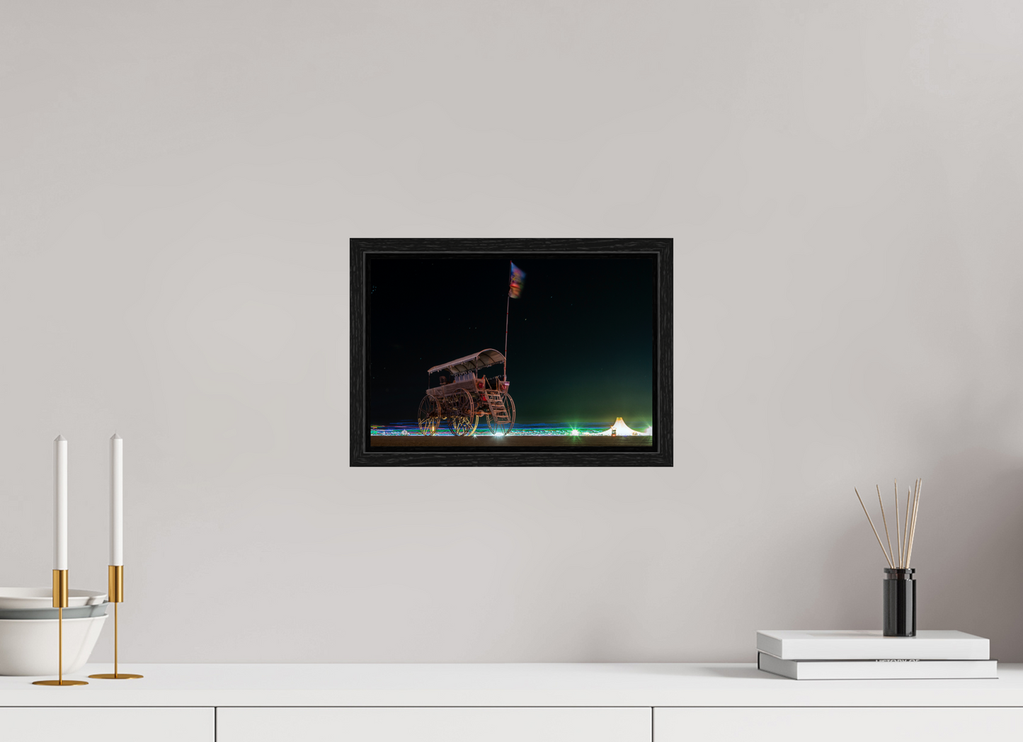 12 x 8″, Floater Frame Burning Man - Art Car with Flag