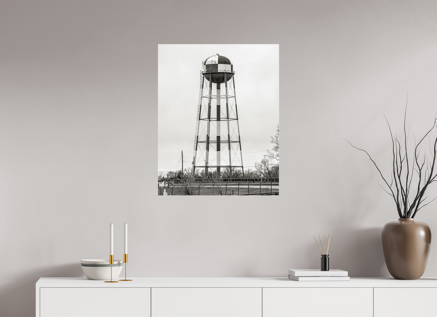 24 x 30″, Frameless Acrylic Glass Checkered Water Tower