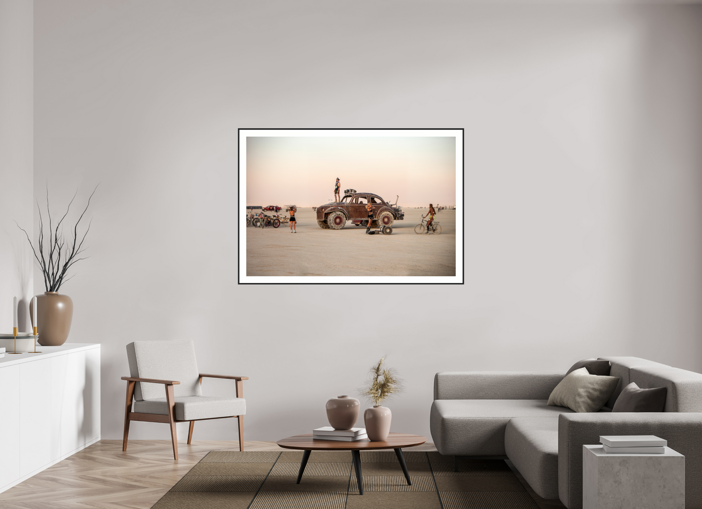 60 x 40″, Black Matte Frame Burning Man - Art Car Large VW FF