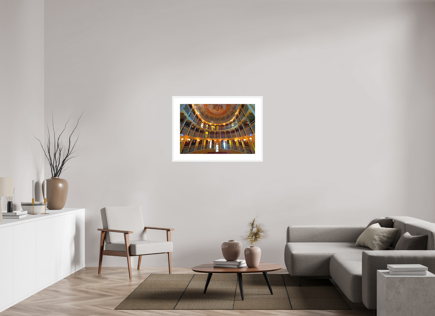 36 x 24″, Solid 0.8" White Wood Frame With 3" Natural White Passe-Partout with Museum Glass Palazzo Dei Consoli Theatre France