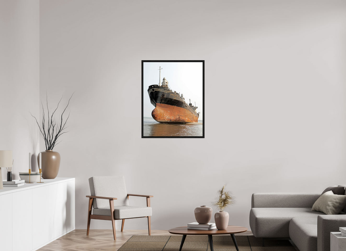 28 x 35″, Floater Frame Beached Ship Angola
