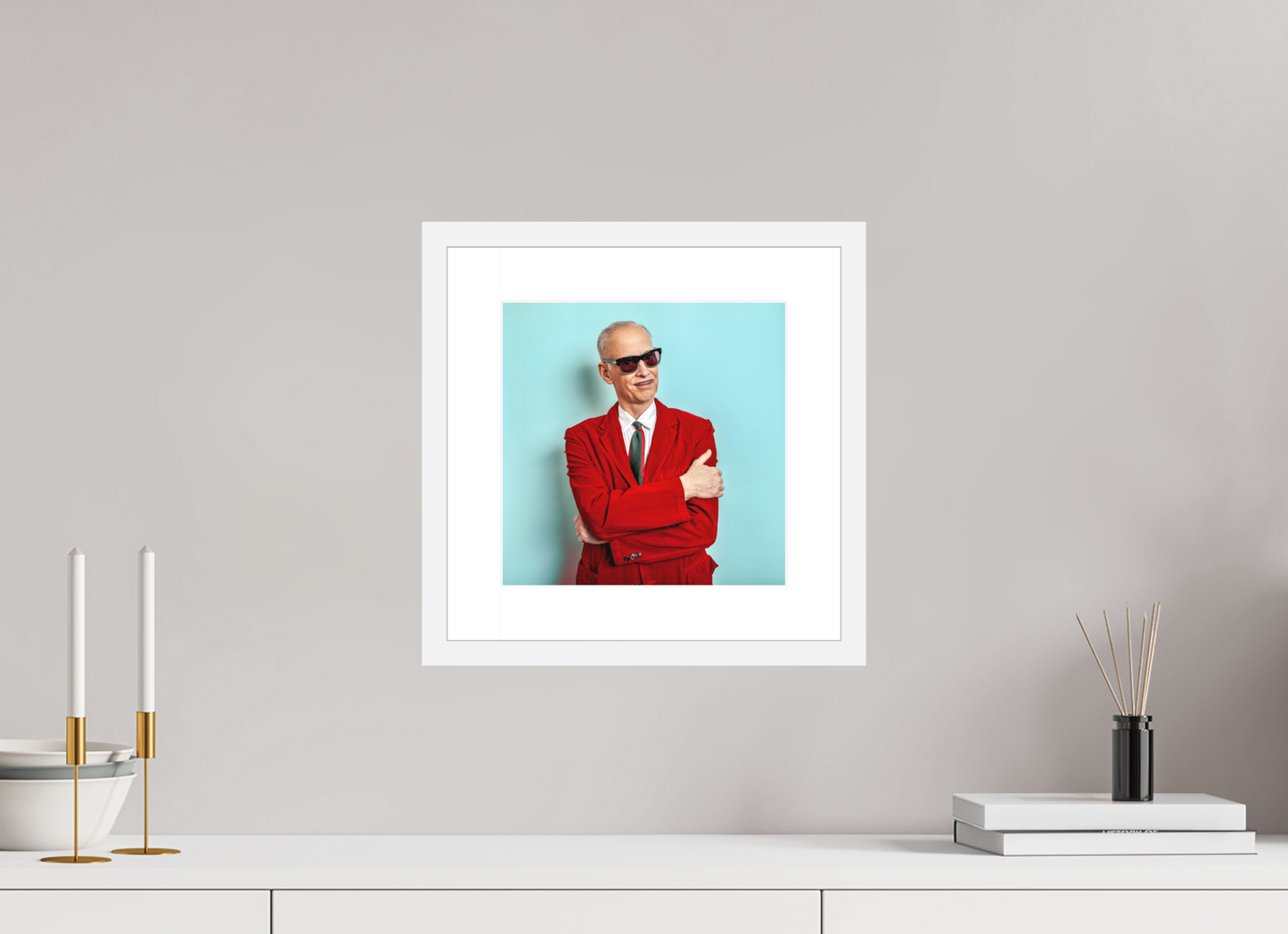 10 x 10″, Solid 0.8" White Wood Frame With 2" Natural White Passe-Partout with Museum Glass John Waters, Director