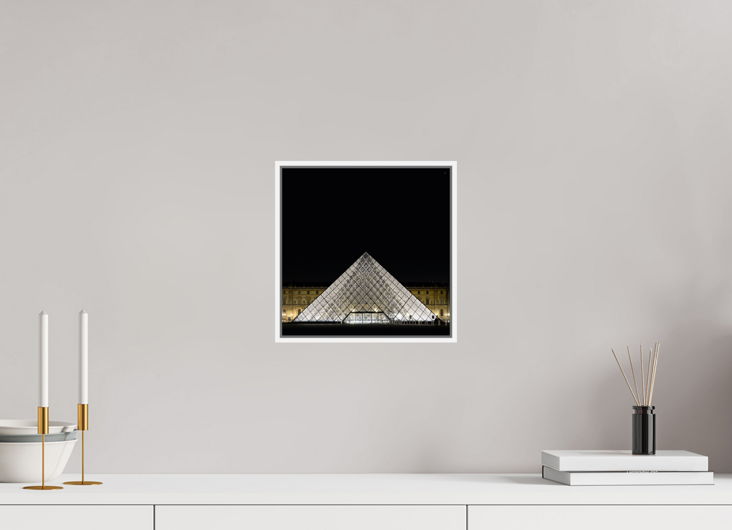 10 x 10″, White Matte Frame, No Border The Louvre Pyramid