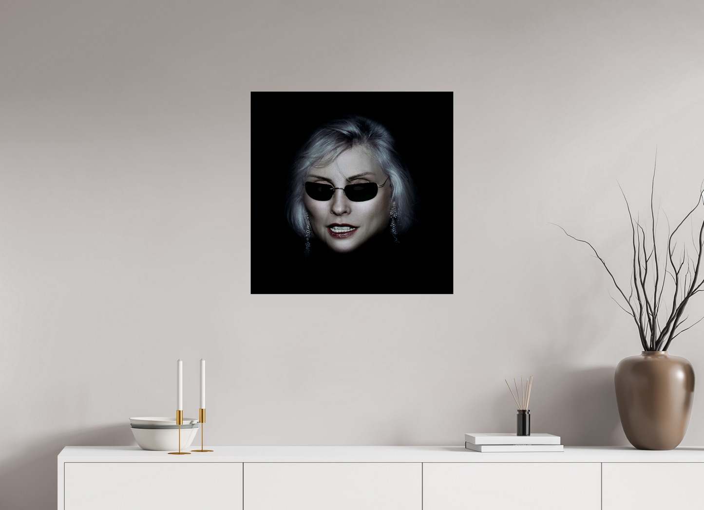 25 x 25″, Frameless Acrylic Glass Debbie Harry Wearing Glasses