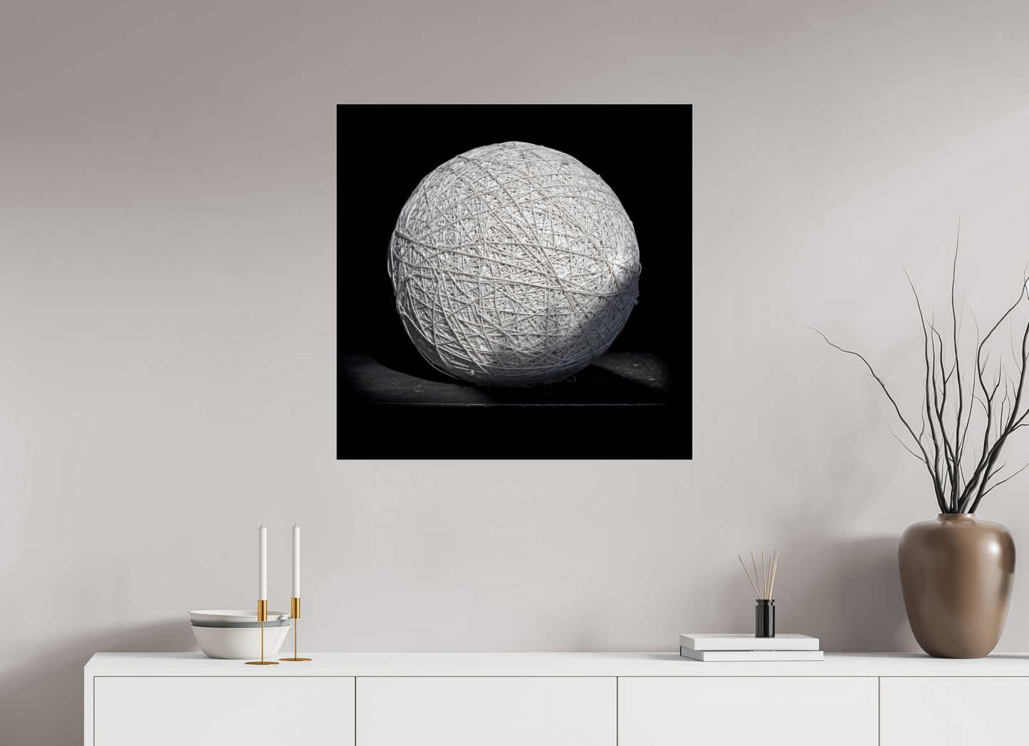 30 x 30″, Frameless Acrylic Glass Ball of String