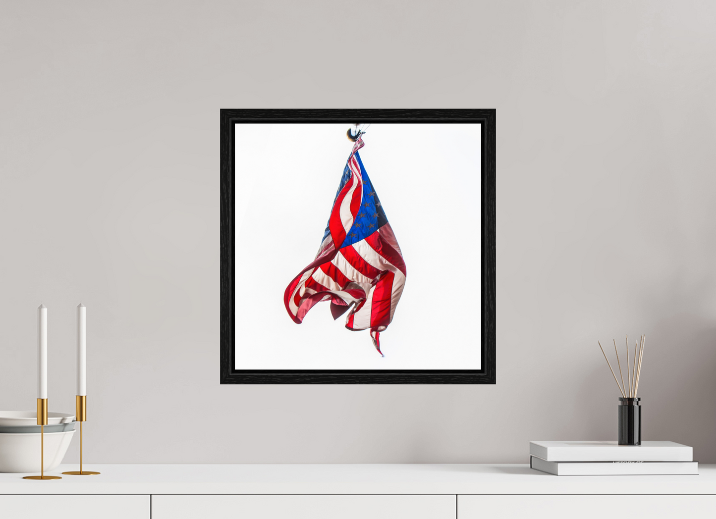 15 x 15″, Floater Frame Crumpled USA Flag