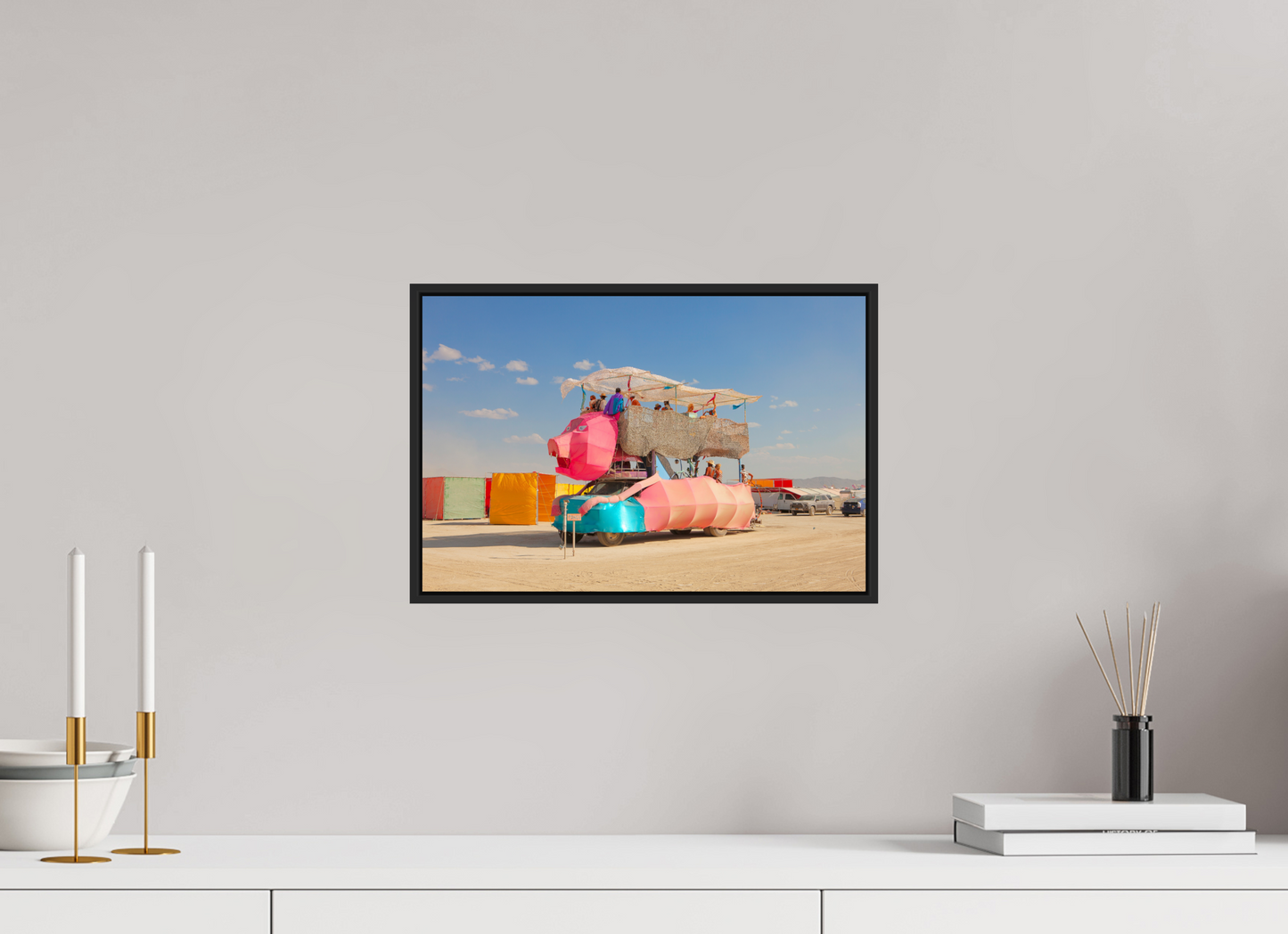 15 x 10″, Black Matte Frame, No Border Burning Man - Art Car Ponco