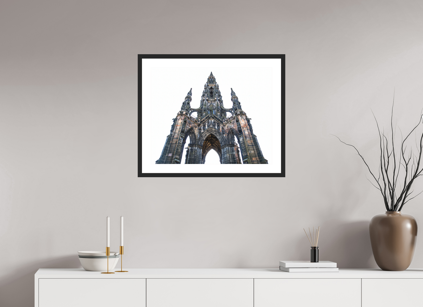 25 x 20″, Solid 0.8" Black Wood Frame With 2" Natural White Passe-Partout with Museum Glass The Scott Monument