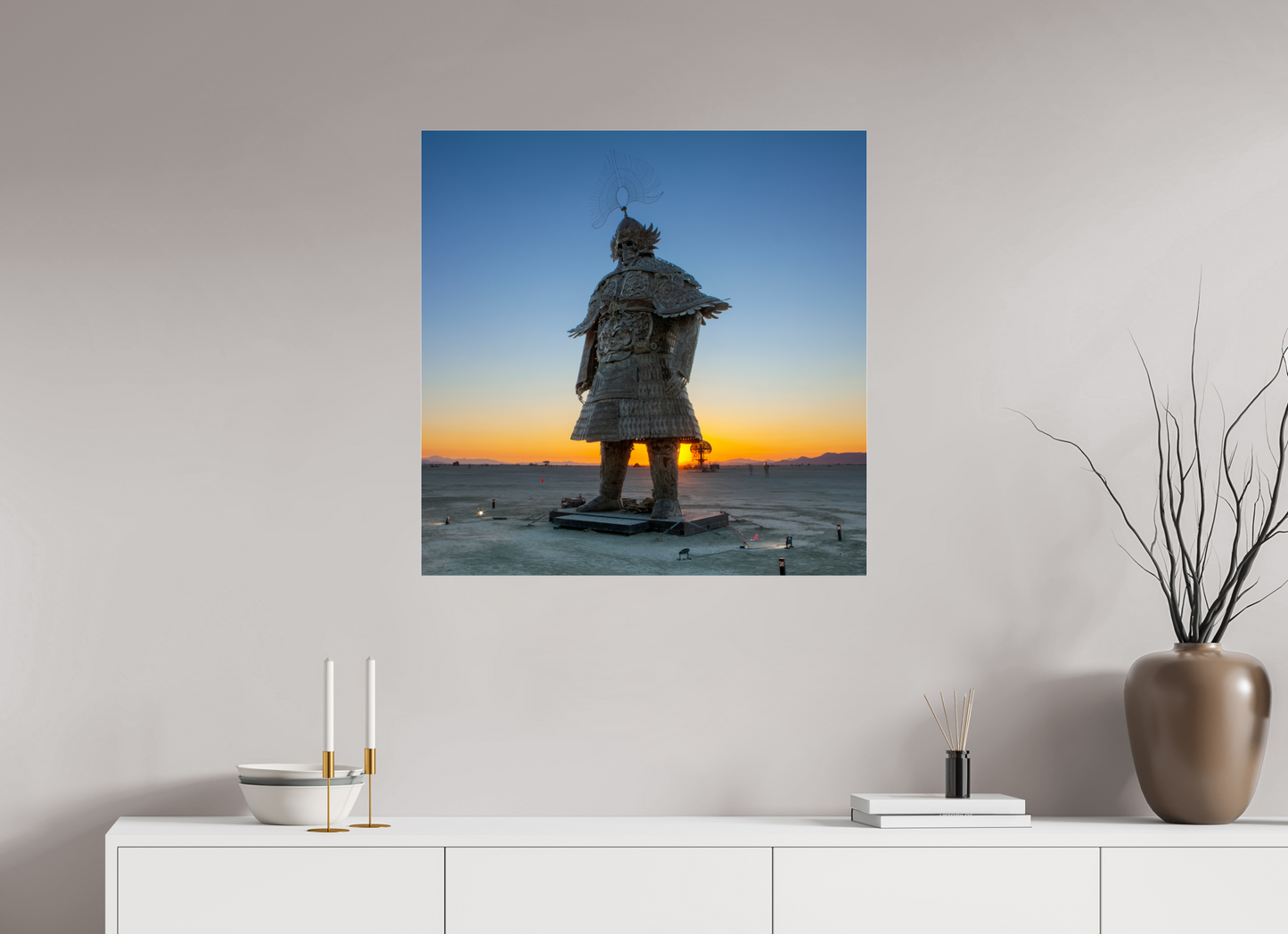 30 x 30″, Frameless Acrylic Glass Burning Man - The Samurai