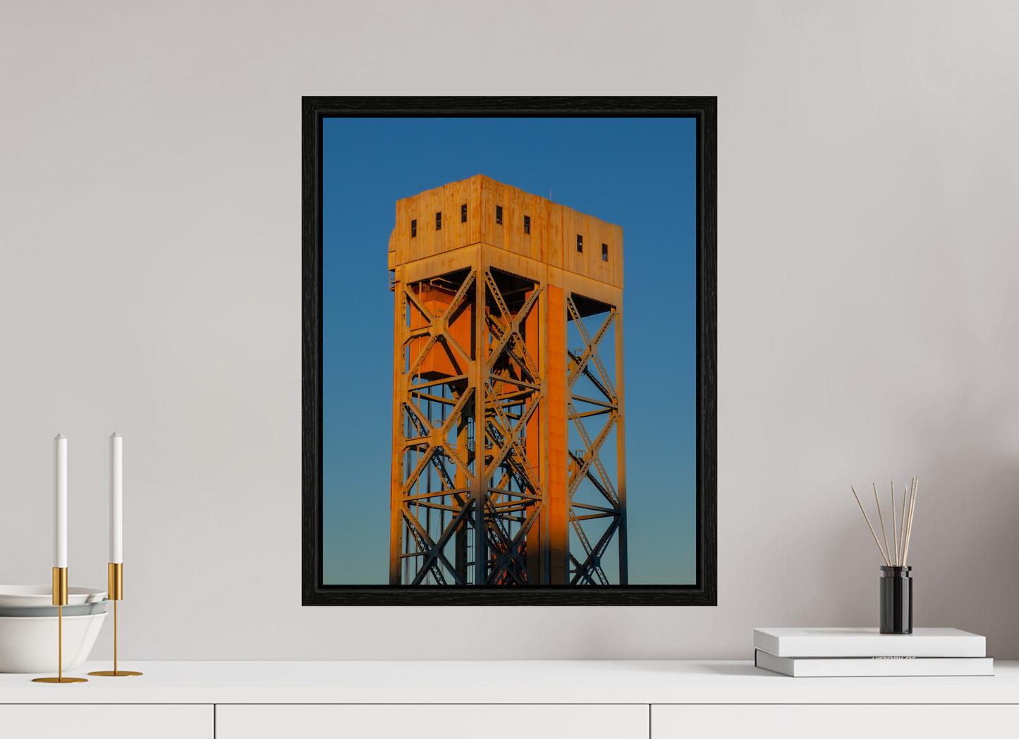 16 x 20″, Floater Frame Rusty Work Building