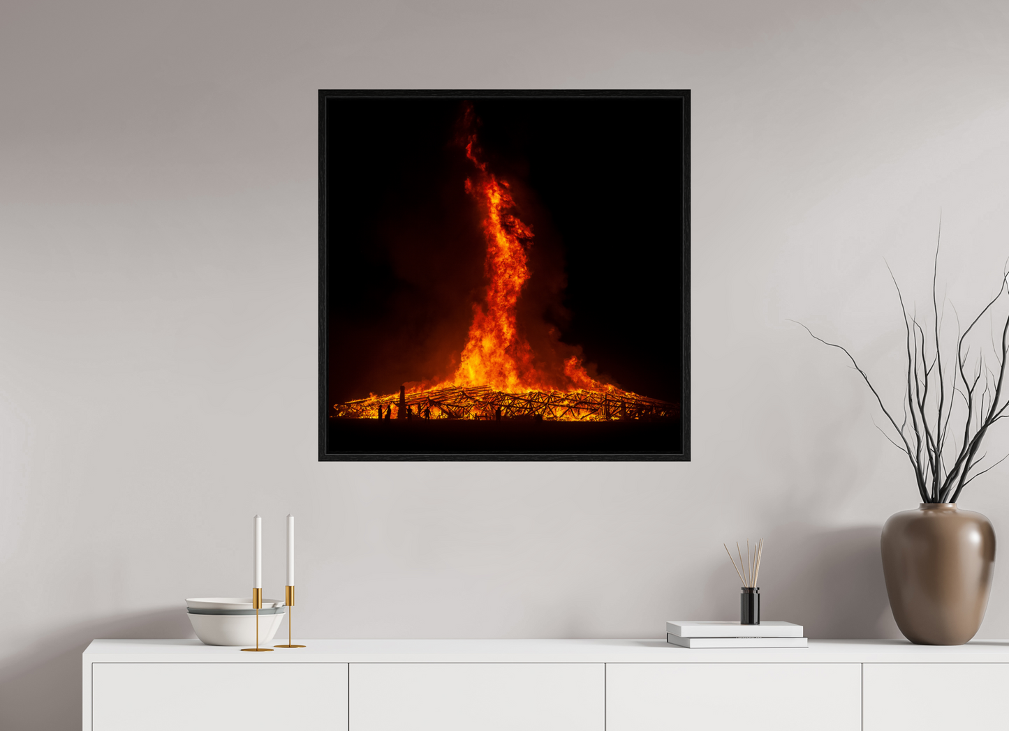 30 x 30″, Floater Frame Burning Man - Temple Burn 2