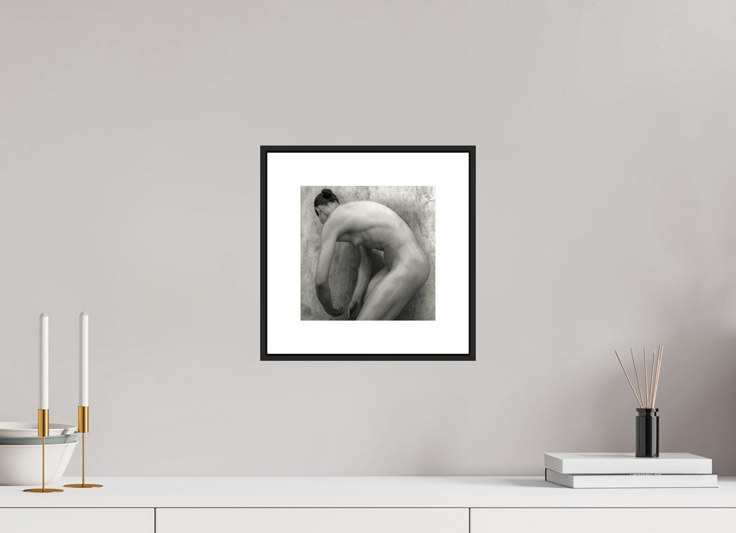 8 x 8″, Black Matte Frame Nude No.60 - square
